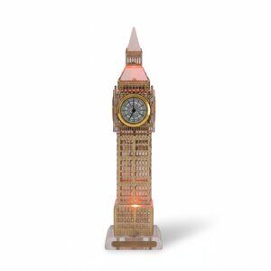 Big Ben London Westminster Lighted Crystal Clock 7.5” Color Change Gold EUC IOB